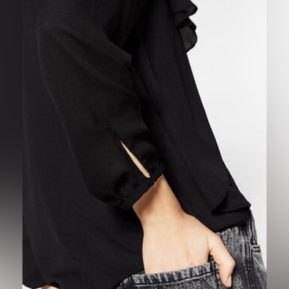 Zara Black Floral Embroidered Asymmetrical Ruffle Boho Blouse Size XS - Picture 4 of 16